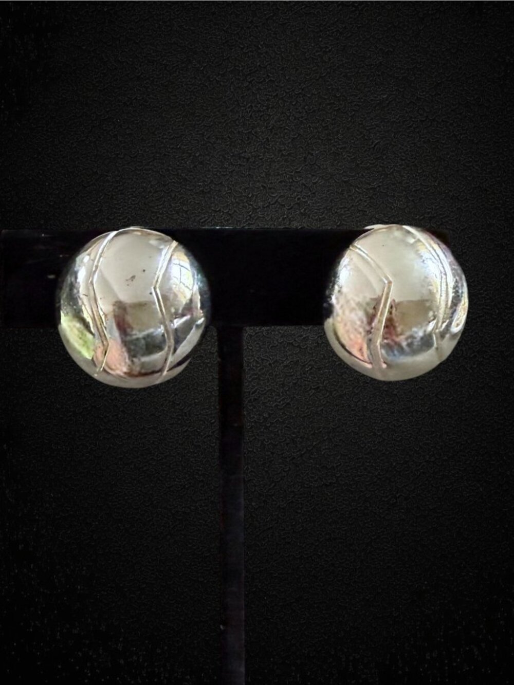 Vintage Monet Silver Tone Dome Ball Clip-On Earrings Etched Minimalist Classic